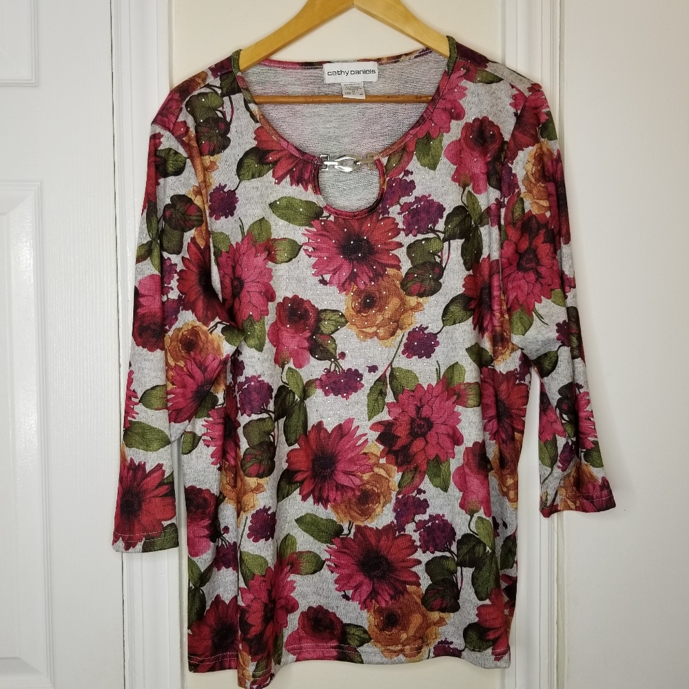 Cathy Daniels Floral Blouse Size XL